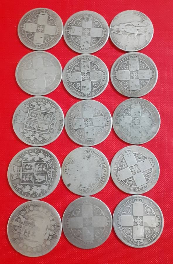 Collection of worn british florins and 1 x two shilling coins,  .925  sterling silver  5 ounces.