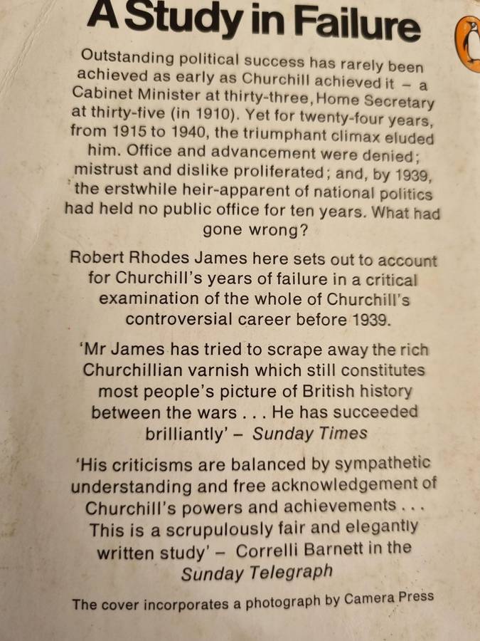 CHURCHILL A STUDY IN FAILURE 1900 - 1939 ROBERT RHODES JAMES some index ref to S A  & Boer Republic