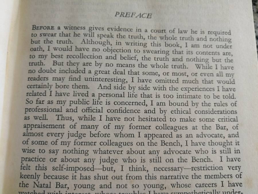 NOT THE WHOLE TRUTH F N BROOME 1962 ( biography Natal judge  Bench Bar law  Commission   )