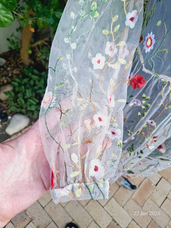 Unique embroidered mesh dress - S
