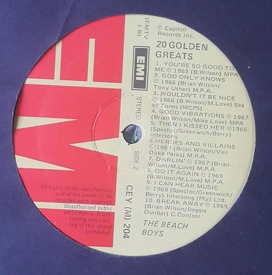THE BEACH BOYS - 20 GOLDEN GREATS Vinyl, LP, Compilation Country: South Africa Released: 1976