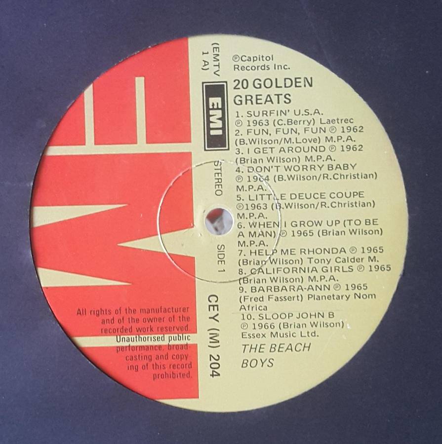 THE BEACH BOYS - 20 GOLDEN GREATS Vinyl, LP, Compilation Country: South Africa Released: 1976