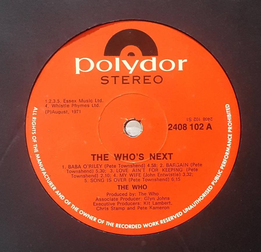 THE WHO - WHO'S NEXT Vinyl, LP, Album Country: South Africa Released: 1971