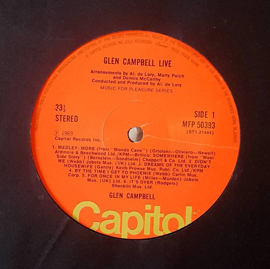 GLEN CAMPBELL - LIVE Vinyl, LP, Album, Reissue, Stereo Country: UK Released:  1969