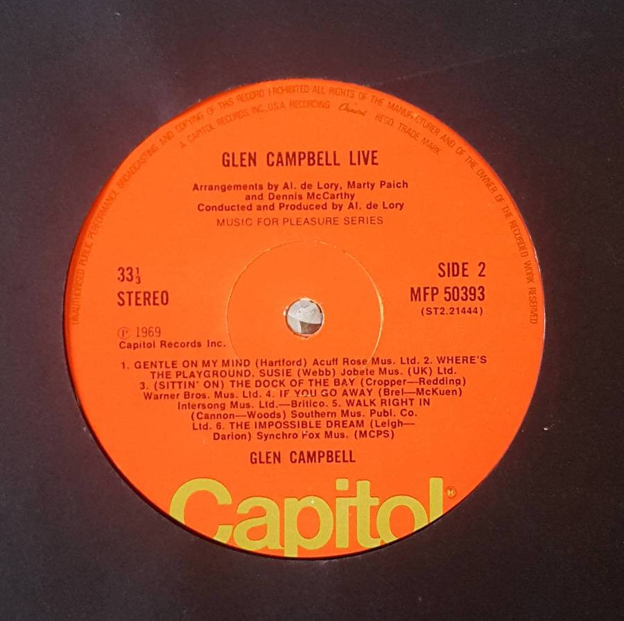 GLEN CAMPBELL - LIVE Vinyl, LP, Album, Reissue, Stereo Country: UK Released:  1969