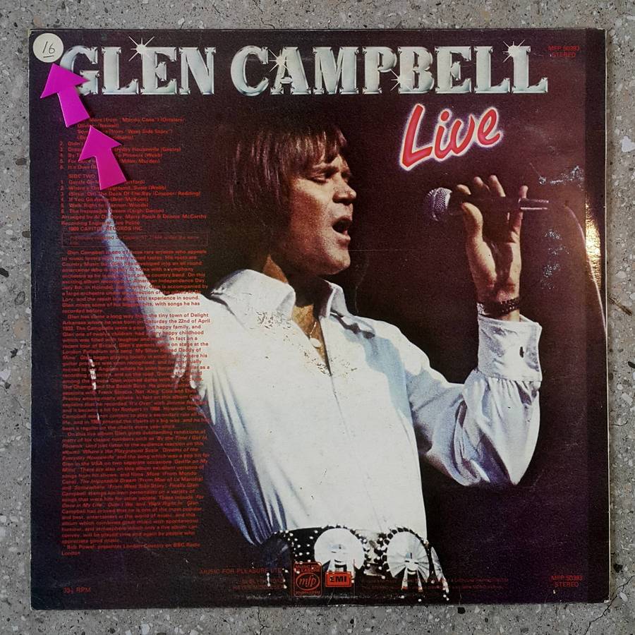 GLEN CAMPBELL - LIVE Vinyl, LP, Album, Reissue, Stereo Country: UK Released:  1969