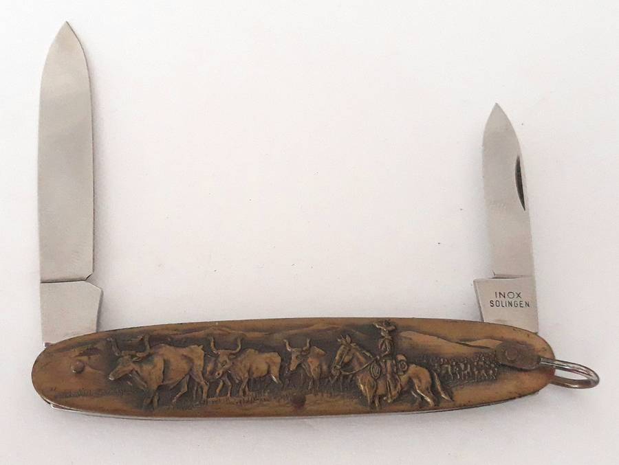 Vintage Solingen Germany Long Horn Cattle Ranch Pocket Knife With Sheath