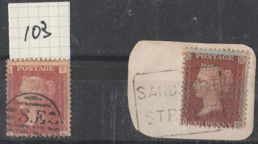 GREAT BRITAIN  PENNY RED  ONE WITH PLATE No.    ON PAPER   NO PLATE No