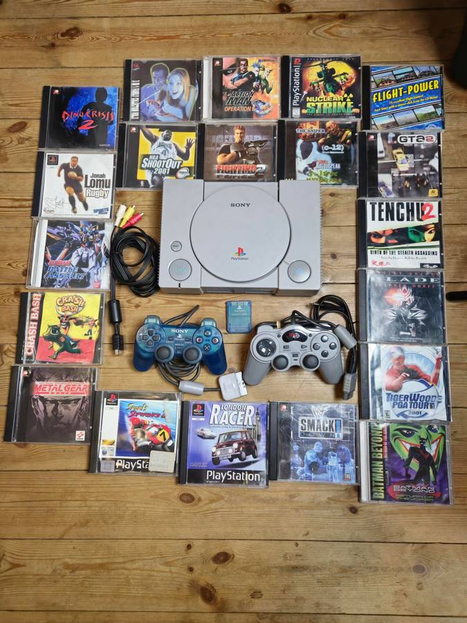 PlayStation 1 Console Bundle - 21 Games (Original & Bootlegs) + Memory Card & Controllers!