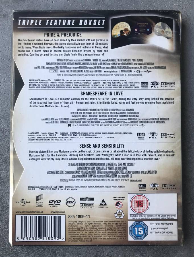 Pride & Prejudice / Shakespeare in Love / Sense & Sensibility [3 DVD]