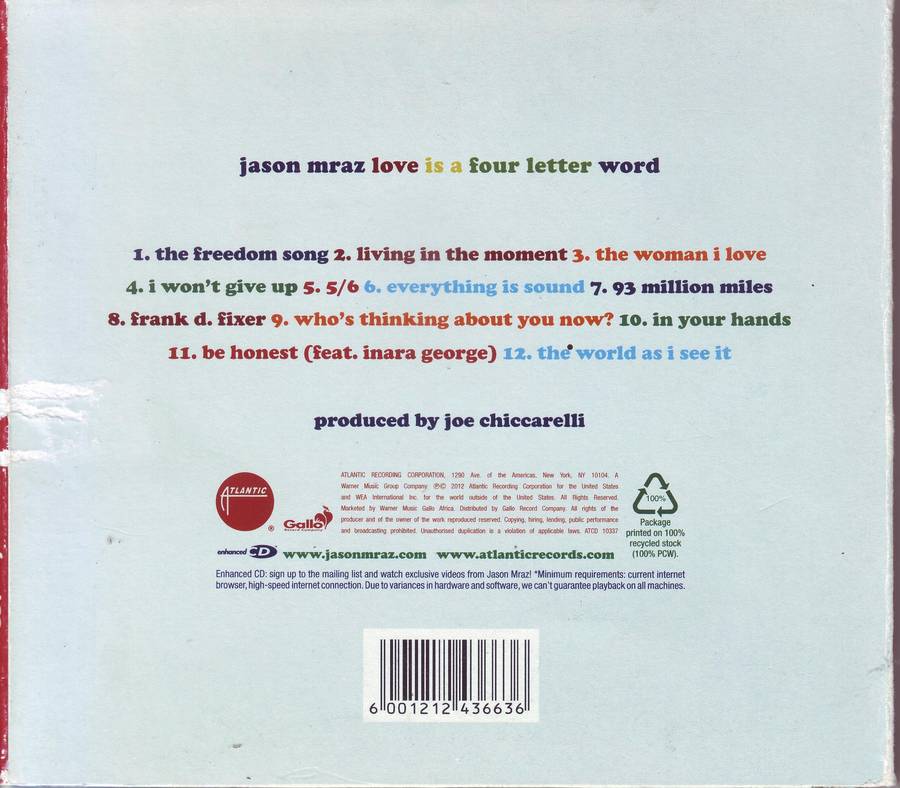 JASON MRAZ - Love is a four letter word (CD, digipak) ATCD 10337 VG