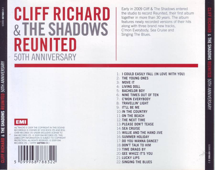 CLIFF RICHARD & THE SHADOWS - Reunited (50th Anniversary) (CD) 50999 687883 2 2 VG+