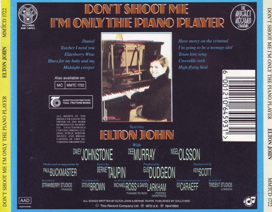 ELTON JOHN - Don't Shoot Me I'm Only The Piano Player (CD) MMTCD 1722 NM-