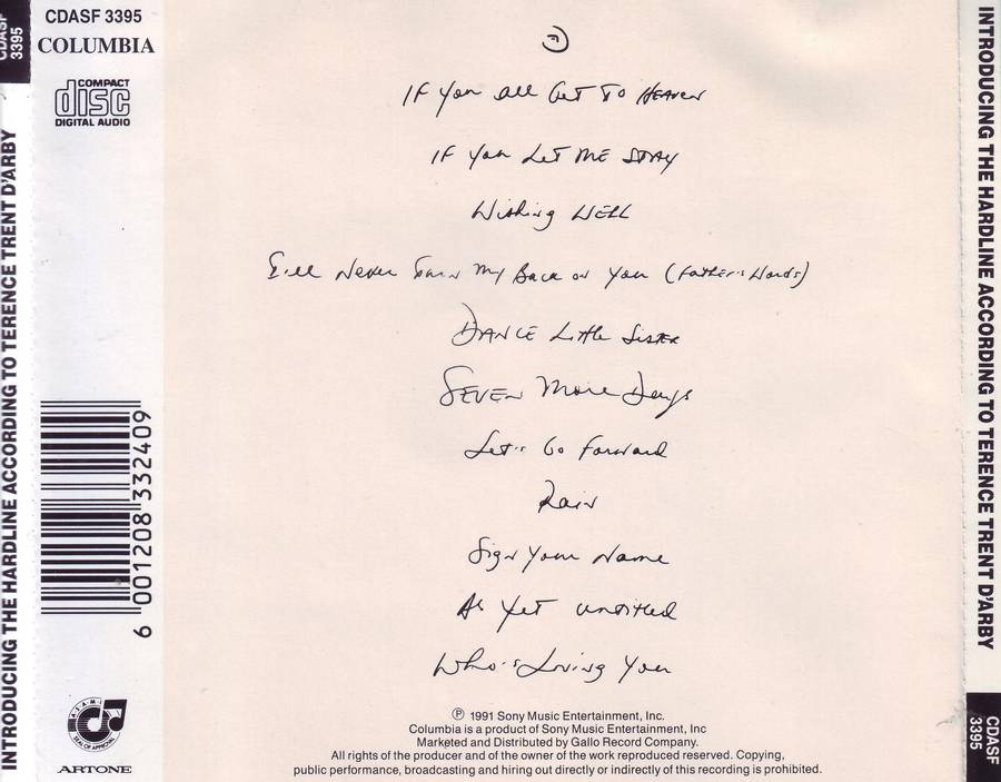 TERENCE TRENT D'ARBY - Introducing The Hardline According To Terence Trent D'Arby (CD)CDASF 3395 VG+
