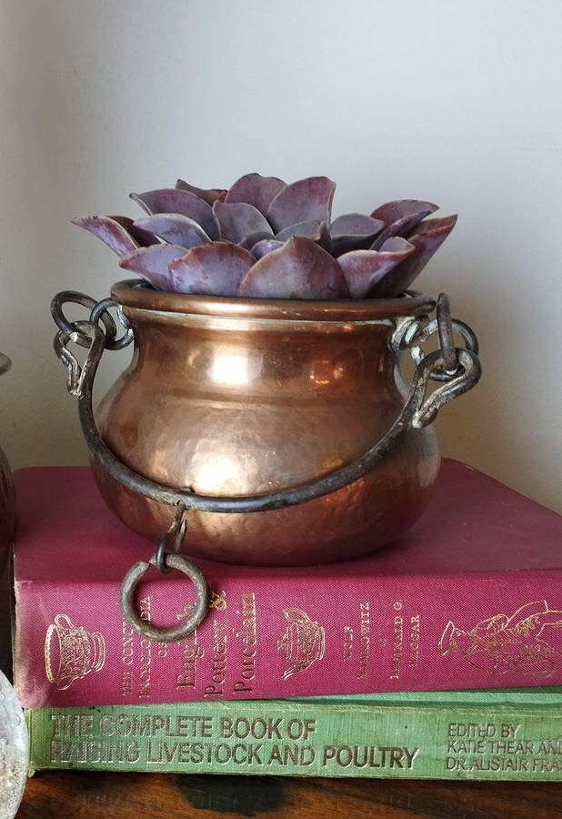 Planter hand-beaten copper hanging pot small