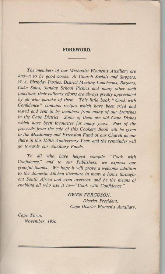 COOK WITH CONFIDENCE - METHODIST WOMEN'S AUXILIARY CAPE DISTRICT (150TH YEAR OF METHODISM) OLD