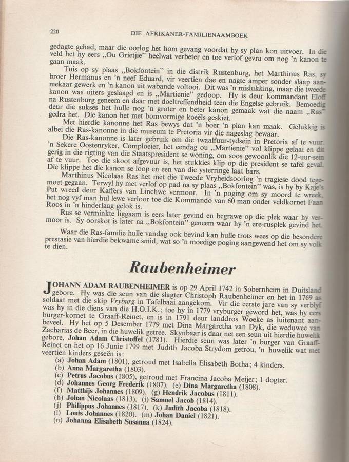 DIE AFRIKANER FAMILIENAAMBOEK EN PERSONALIA 1955 - J H REDELINGHUYS