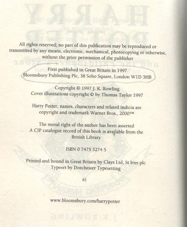 HARRY POTTER AND THE PHILOSOPHER'S STONE (1 ST PUBLISHED 1997)