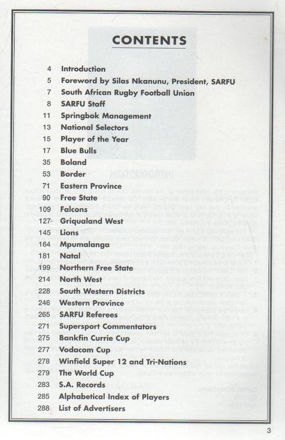 1999 WHO'S WHO OF SOUTH AFRICAN RUGBY - CHRIS SCHOEMAN (4TH EDITION 1999)