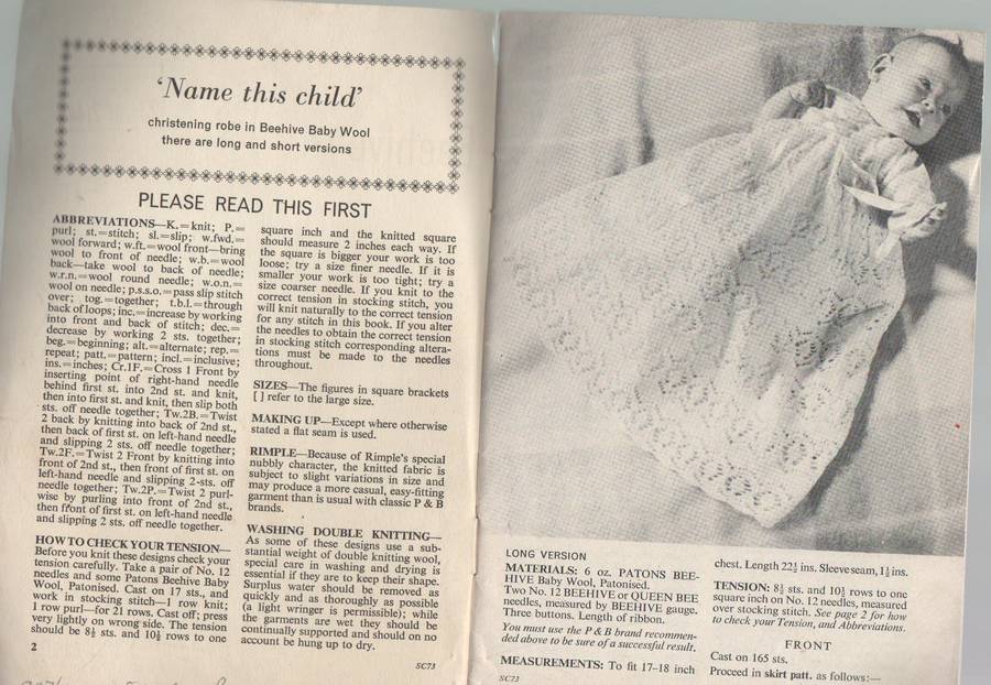 BEEHIVE BABY BOOK, KNITTING FOR THE FIRST SIX MONTHS ( PUBLISHED BY PATONS & BALDWINS LTD.)