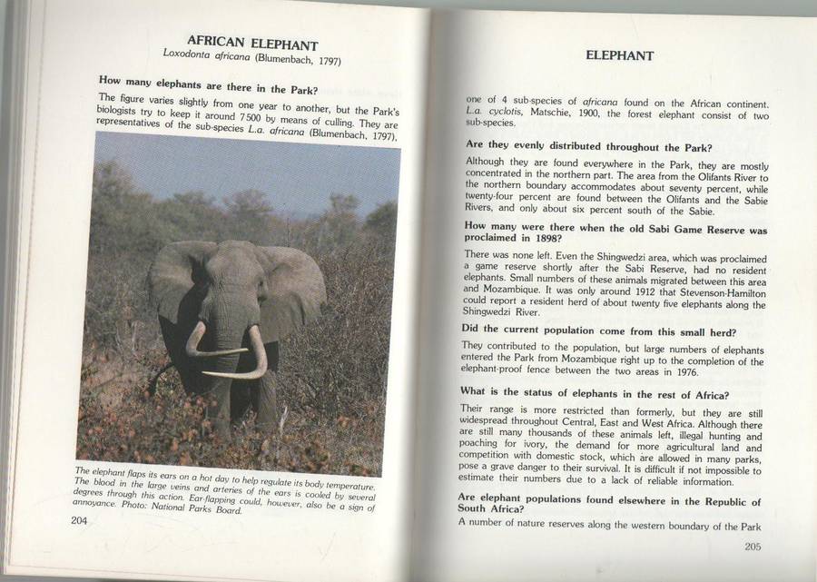 KRUGER NATIONAL PARK , QUESTIONS AND ANSWERS - P F FOURIE  (1989)