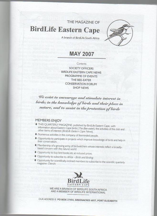 THE BEE-EATER AND BIRDLIFE EASTERN CAPE NEWS - BIRDLIFE EASTERN CAPE (MAY 2007)