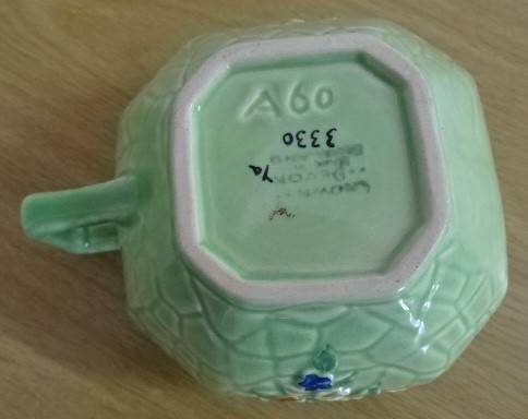 VINTAGE CHINTZY DEVON GREEN FLORAL MILK JUG. CIRCA 1930'S HAND PAINTED DECOR (MARKED)