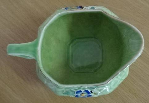 VINTAGE CHINTZY DEVON GREEN FLORAL MILK JUG. CIRCA 1930'S HAND PAINTED DECOR (MARKED)