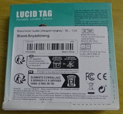 LUCID TAG, PORTABLE LOCATOR DEVICE  (APPLE'S FIND MY NETWORK)