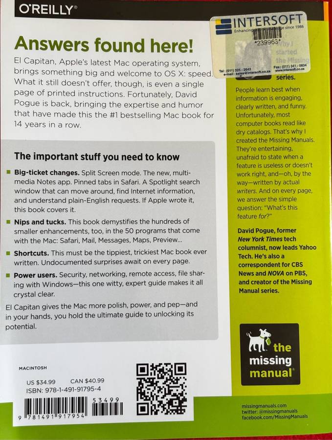 OS X El Capitan the missing manual David Pogue Book