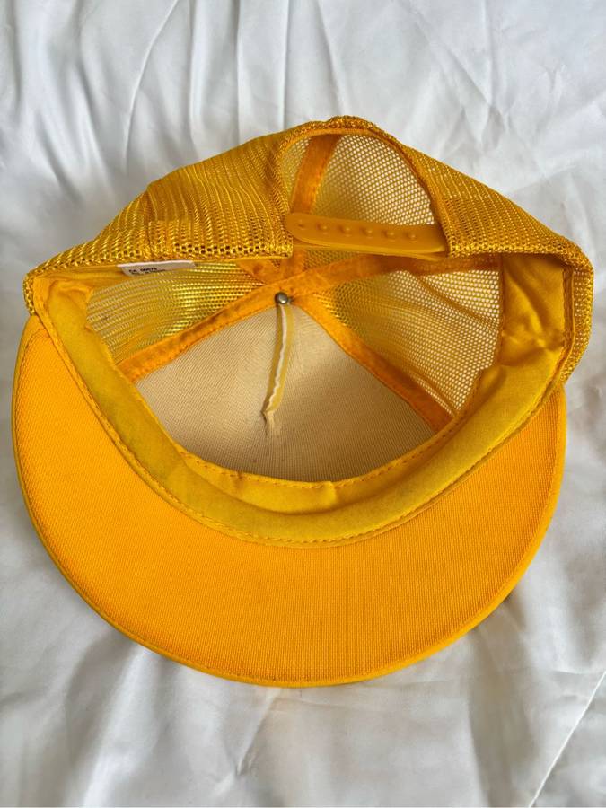 Rare Short Brim Trucker Hat 70s Style Yellow White