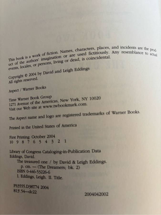 The Best Sellers Epic David & Leigh Eddings The Yreasured One Hardcover 1st Edition 2004