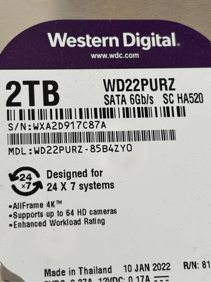 Western Digital 2TB WD22PURZ Sata 6Gb/s SC HA520 Surveillance Hard Drive