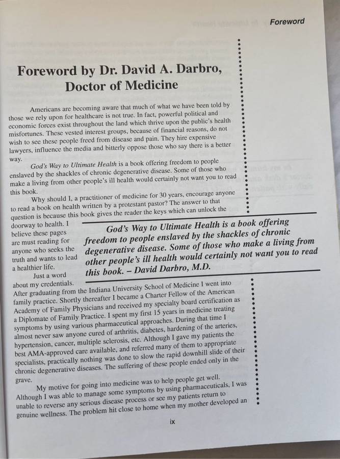 Gods Way to Ultimate Health by Dr George H Malkmus with Michael Dye