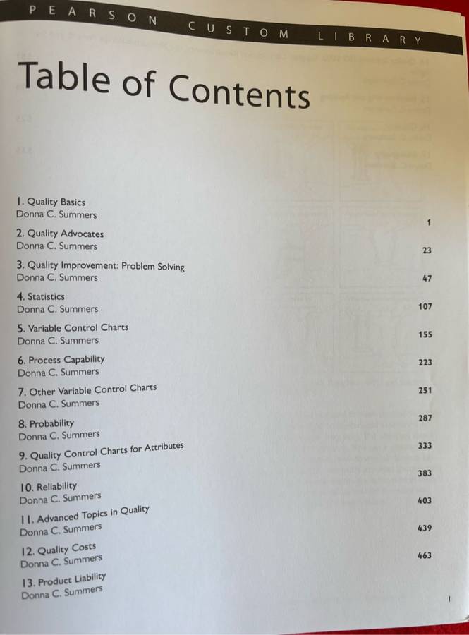 Quality Pearson New International Edition 5th Edition Donna C Summers