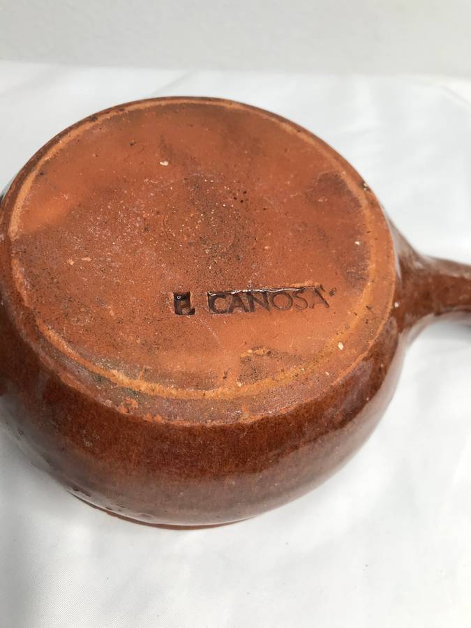 Saucepan Glazed Terra Cotta Soup Bowl Usable or Display
