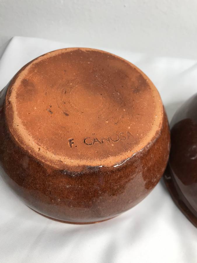 Saucepan Glazed Terra Cotta Soup Bowl Usable or Display