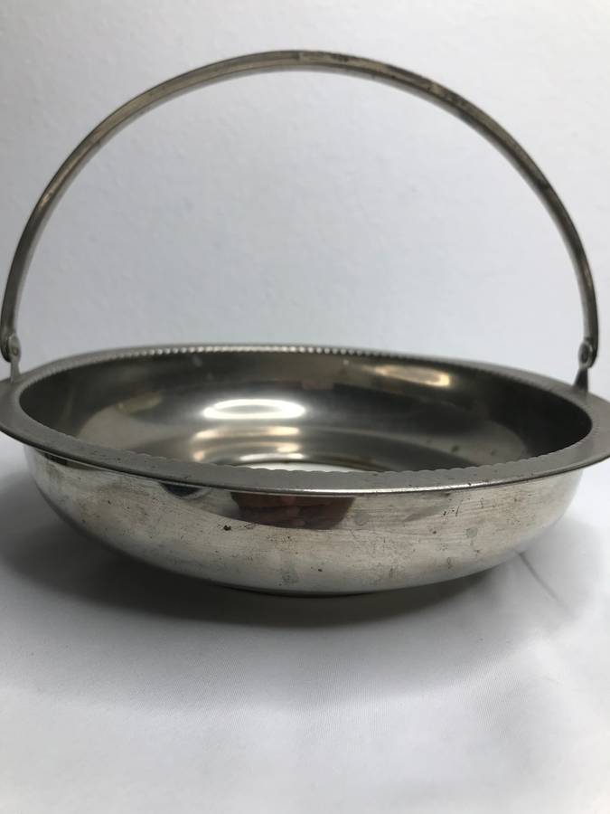 Silver Vintage Bowl with Ceramic Porcelain Centre Painted Art Deco Mid Century marked 1311