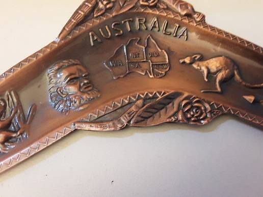 Copper / Metal Ornamental  Boomerang Shape Australia Souvenir 20 cm x 7 cm