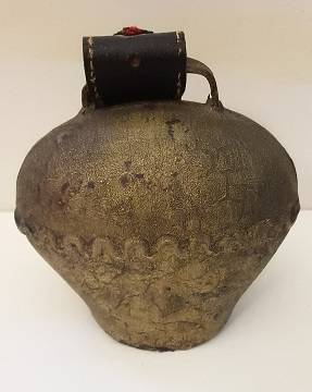 Antique Large Cow Bell  Swiss embroidered 12 cm x 12 cm