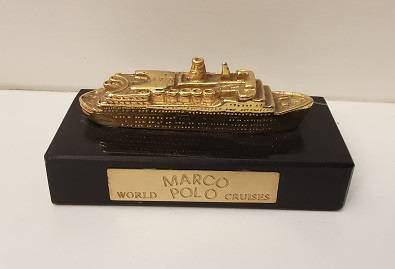 Marco Polo World Cruises Boat on Black Marble Stand  7.5 cm x 3.5 cm x 4 cm