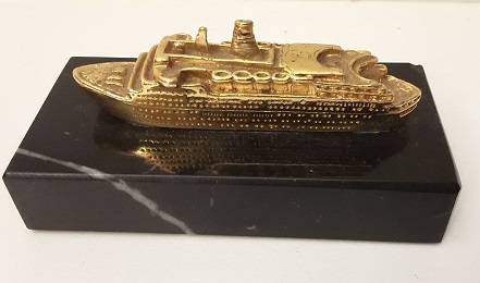 Marco Polo World Cruises Boat on Black Marble Stand  7.5 cm x 3.5 cm x 4 cm