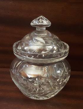 Rose Cut Glass lidded jar 12 x 9 cm