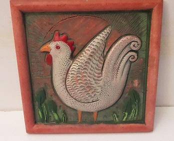Len en Ansie du Plooy Chicken Terracotta Pottery Wall Plaque 16 cm