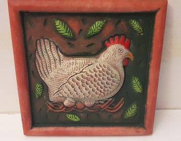 Len en Ansie du Plooy Chicken Terracotta Pottery Wall Plaque 16 cm