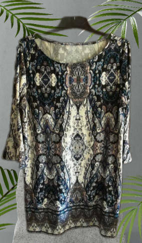 Clothing : Multicolour Blues Polyester and Spandex Stretch Long  Top size medium 36