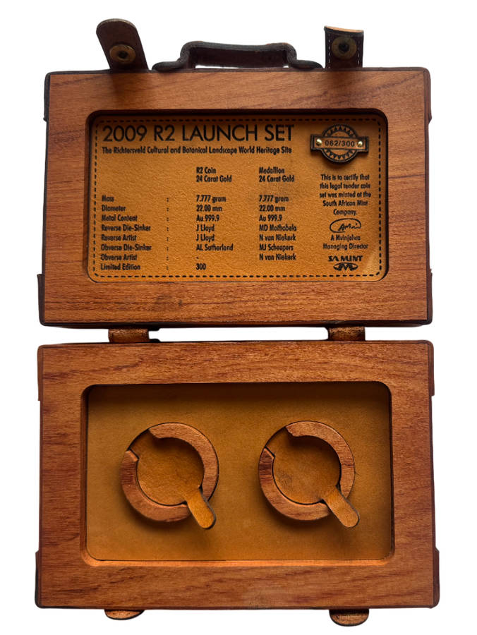 Original SA Mint Leather Suitcase Style Box- Box Holds  2 x 22mm Coins  Gold/Silver Coins Encapsuled