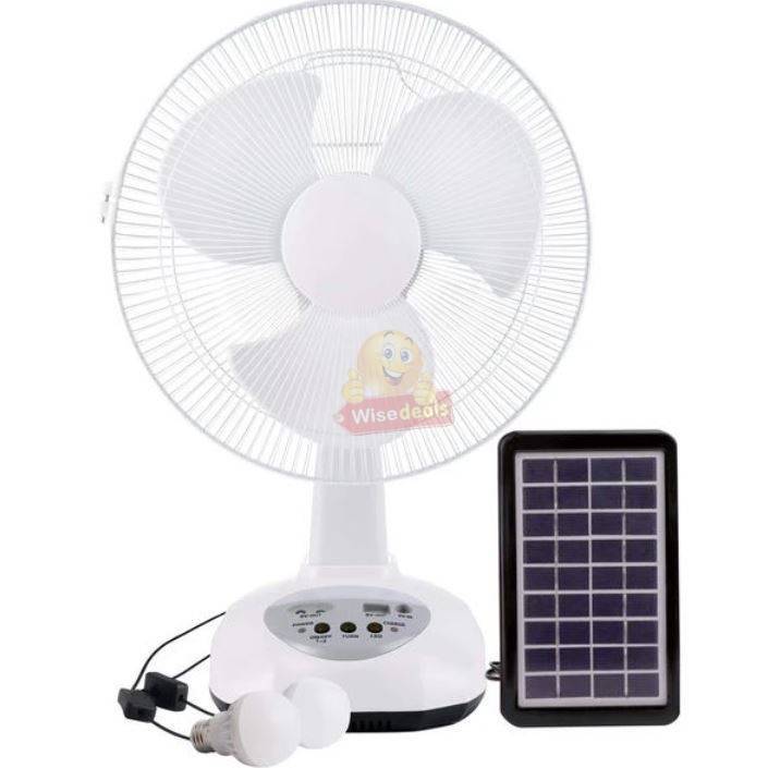 12-inch Rechargeable SOLAR or AC/DC Fan With 2 LED Lights