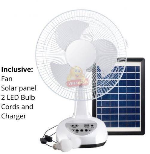 12-inch Rechargeable SOLAR or AC/DC Fan With 2 LED Lights