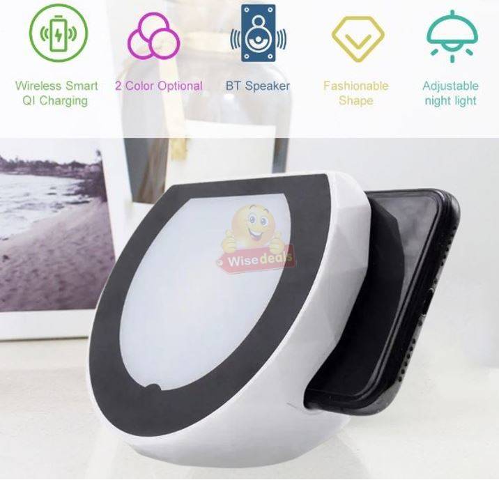 Bluetooth 3D Speaker and Wireless Charger with Adjustable Night Light